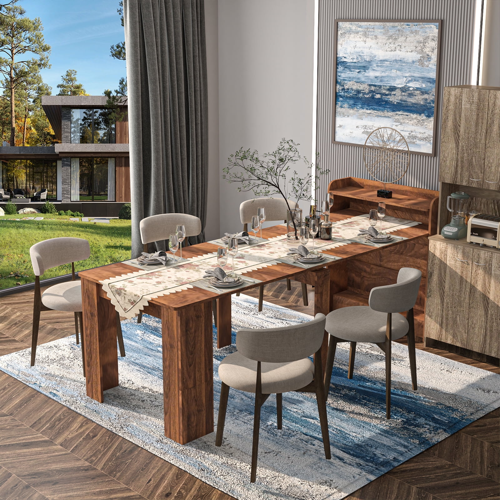 JOYSOURCE 20 100 Extendable Dining Table with Storage Sideboard for 6 10 Person Extra Long Transformer Table Modern Multifunctional Conference