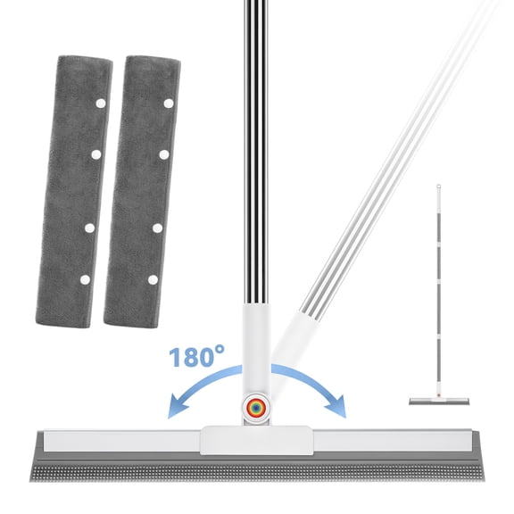 JOYSS Multifunction Silicone Broom with 62" Long Handle, 2-in-1 Rubber Broom & Floor Squeegee with 2 Microfiber Pads for Floor, Tile, Glass, Windows, Bathroom & Kitchen