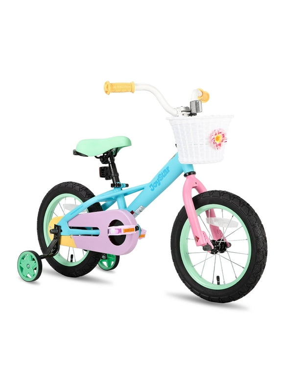 JOYSTAR 12" 14" 16“ Kids Bike for 2-7 Years Girls 33-53 Inch Tall, Rainbow Toddler Bicycle with Basket, Training Wheels & Coaster Brake, 85% Assembled, Macarons
