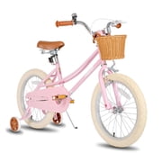 JOYSTAR 18 Inch Girls Bike with Training Wheels, Basket & Kickstand for Ages 5-9, Pink