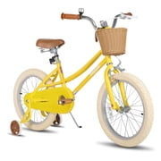 JOYSTAR 18 Inch Girls Bike with Training Wheels, Basket & Kickstand for Ages 5-9, Yellow