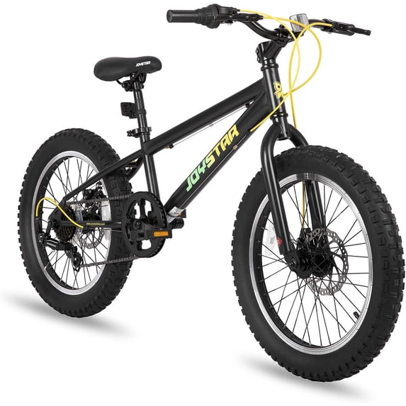 JOYSTAR 20 Inch Mountain Bike for Kids Ages 7-12 Year Old, 3-Inch Wide Knobby Tires, 7 Speed Shimano Drivetrain, Disc Brakes, Fat Tire Kids Bicycles for Boys Girls, Black