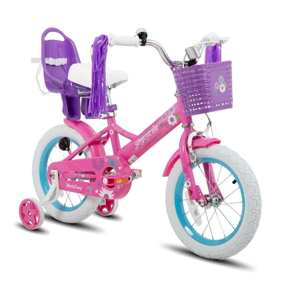JOYSTAR Little Daisy 12 Inch Kids Bike with Basket Bike Streamers Toddler Cycle Bikes, Fuchsia