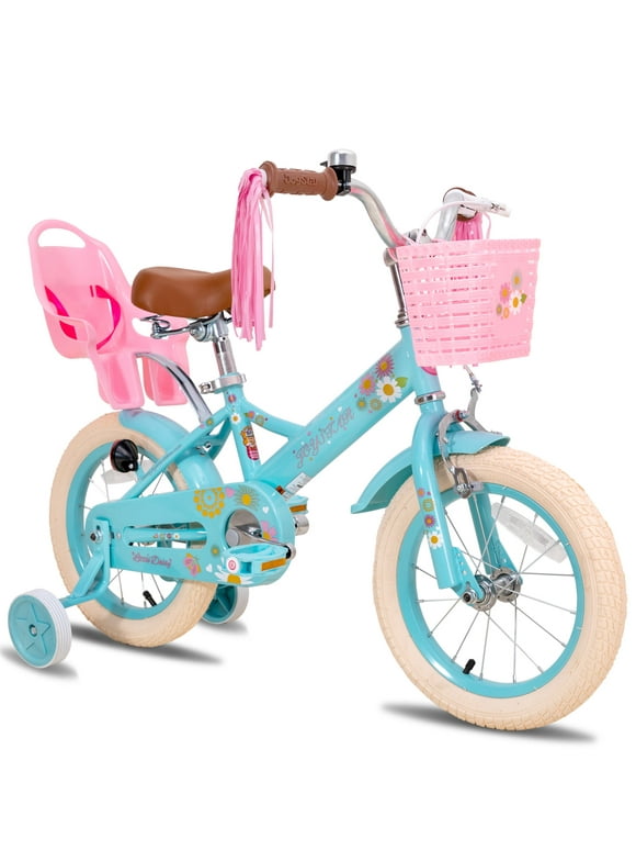 JOYSTAR Little Daisy 14 Inch Kids Bike for 3 4 5 Years Girls with Handbrake Children Princess Bicycle with Training Wheels Basket Streamer Toddler Cycle Bikes Blue