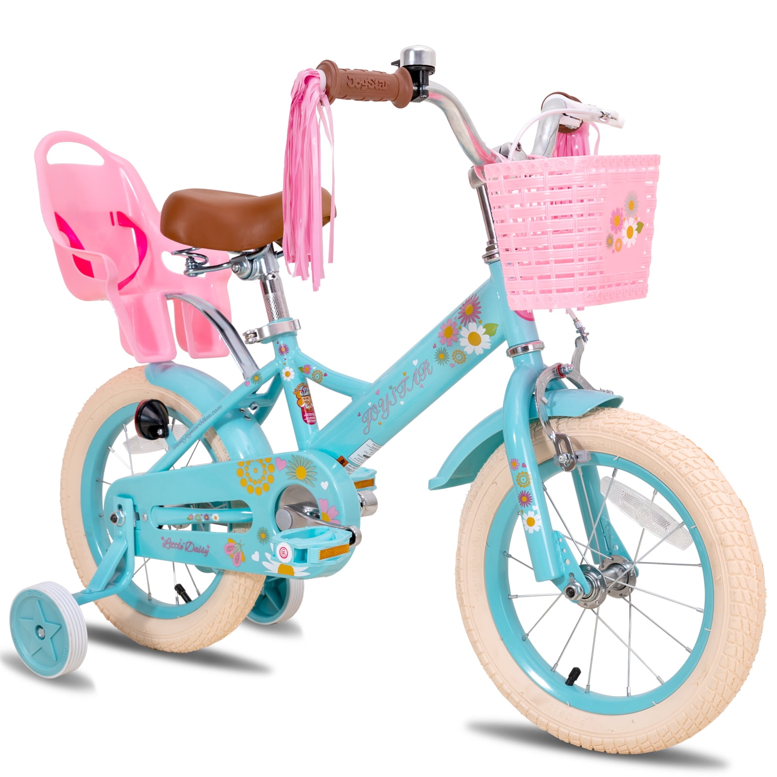 JOYSTAR Little Daisy 14 Inch Kids Bike for 3 4 5 Years Girls with Handbrake Children Princess Bicycle with Training Wheels Basket Streamer Toddler Cycle Bikes Blue