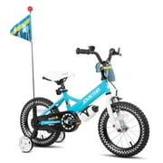 JOYSTAR Little Rock Boys bike with Flag & Number Plate,14 inch Kids Bike, blue
