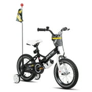 JOYSTAR Little Rock Boys bike with Flag & Number Plate,16 inch Kids Bike, black