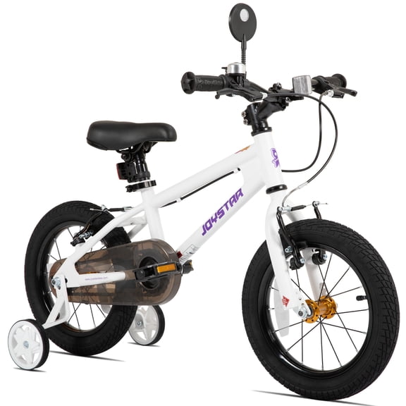 JOYSTAR Lomand 14-inch BMX Style Kids Bike for Boys & Girls, Sturdy, Easy to Assemble, with Rearview Mirror, White