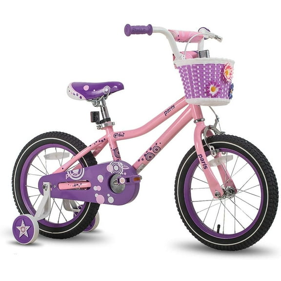 JOYSTAR Paris Girls Bike, 14 Inch Kids Bike with Training Wheels, Pink