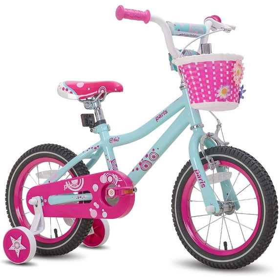 JOYSTAR Paris Girls Bike for Toddlers and Kids 5-9 Years Old, 18 Inch Kids Bike with Training Wheels, Kids' Children Bicycle, Blue