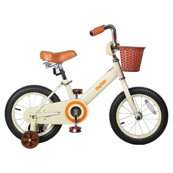 JOYSTAR Vintage Kids Bike with Basket & Training Wheels,12 14 16 20 24 Inch Kids Bike for 2-14 Years Old Girls & Boys, Beige