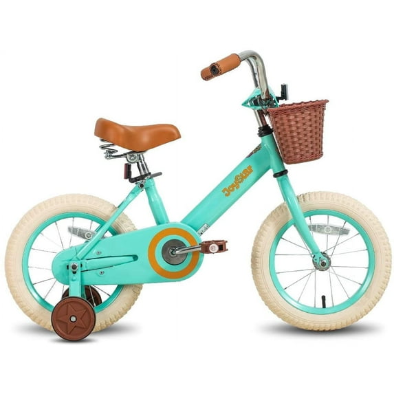 JOYSTAR Vintage Kids Bike with Basket & Training Wheels,12 14 16 20 24 Inch Kids Bike for 2-14 Years Old Girls & Boys, Green