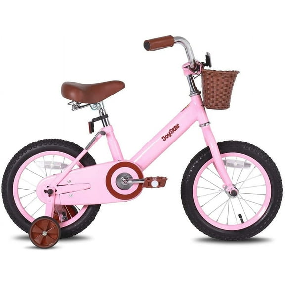 JOYSTAR Vintage Kids Bike with Basket & Training Wheels,12 14 16 20 24 Inch Kids Bike for 2-14 Years Old Girls & Boys, Pink
