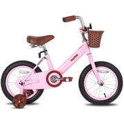 JOYSTAR Vintage Kids Bike with Basket & Training Wheels,12 14 16 20 24 Inch Kids Bike for 2-14 Years Old Girls & Boys, Pink