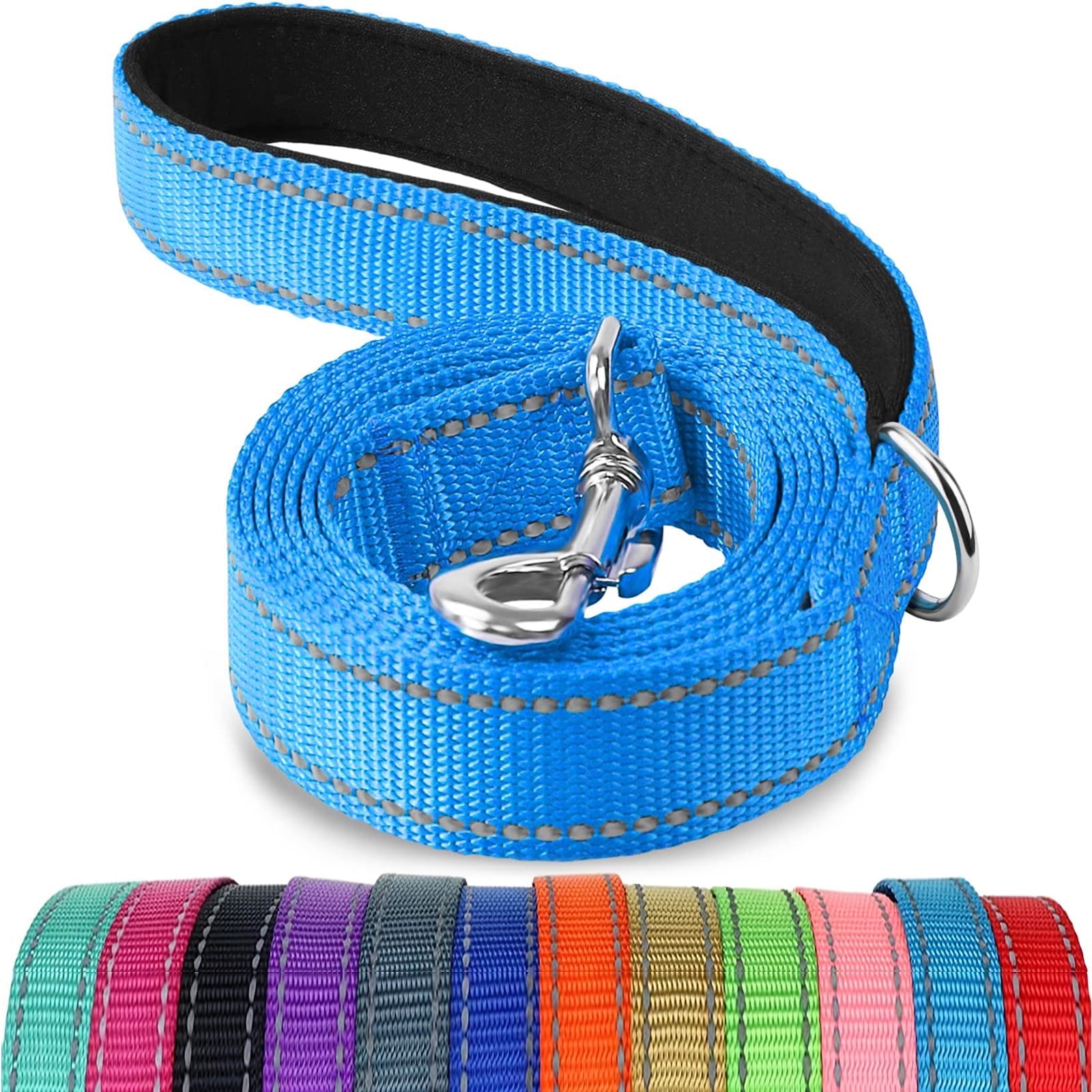 PenSeepet 6 FT Nylon Dog Leash With Padded Handle - Reflective, Medium Dog Size, Black