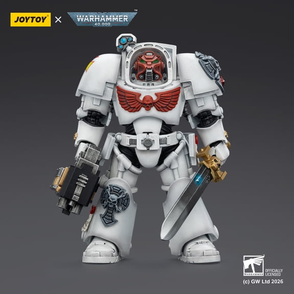 JOYTOY Action Figures Warhammer 40K Terminator Squad 1/18 Movable Model Collectible Figurine Ages 15+ (White Scars Terminator 1 with Power Sword and Storm Bolter)