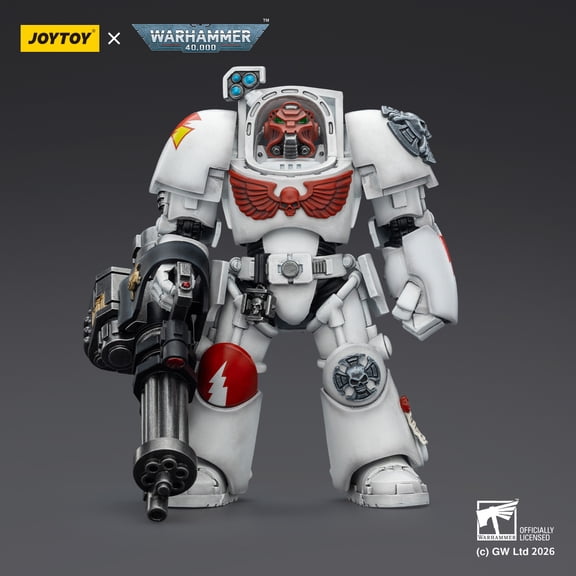 JOYTOY Action Figures Warhammer 40K Terminator Squad 1/18 Movable Model Collectible Figurine Ages 15+ (White Scars Terminator 3 with Power Fist and Assault Cannon)
