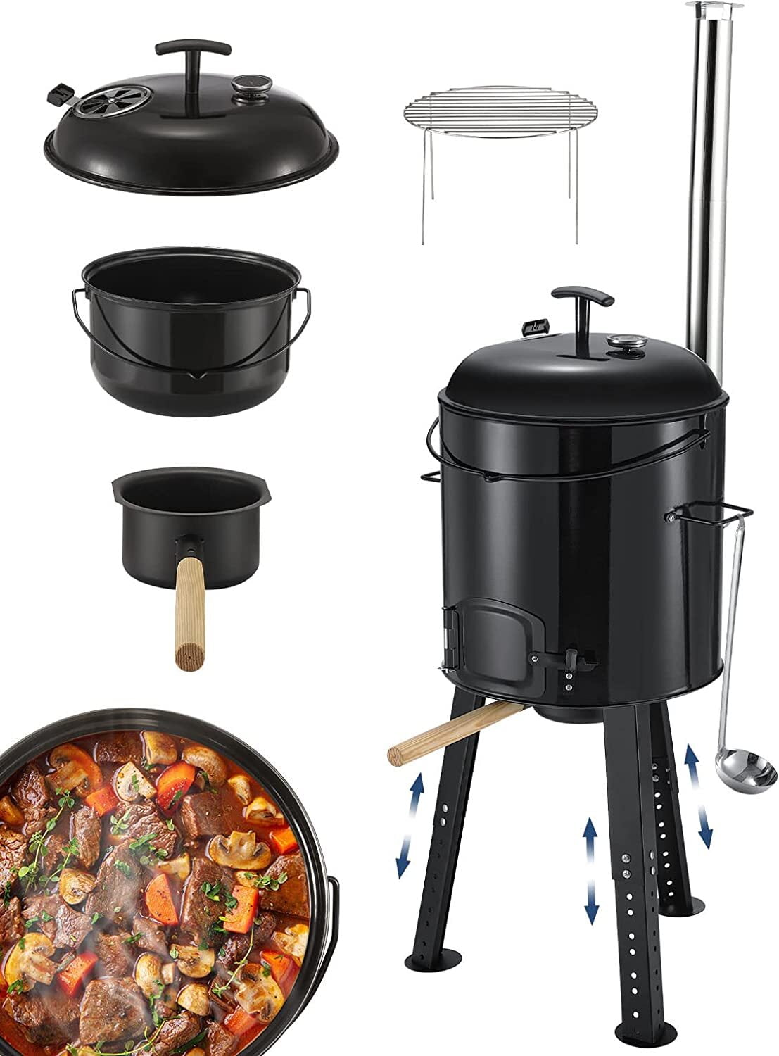 JOYTUTUS 15L Enamel Steel Boiler with Barbecue Function,outdoor Kitchen