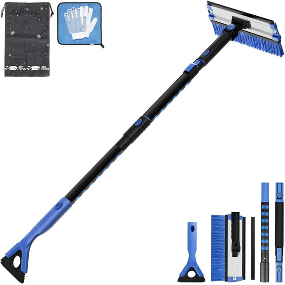 JOYTUTUS 47.7″ Extendable Snow Brush and Ice Scraper with 270° Pivoting Snow Scraper Brush for Car Windshield Trucks, SUV (Blue)