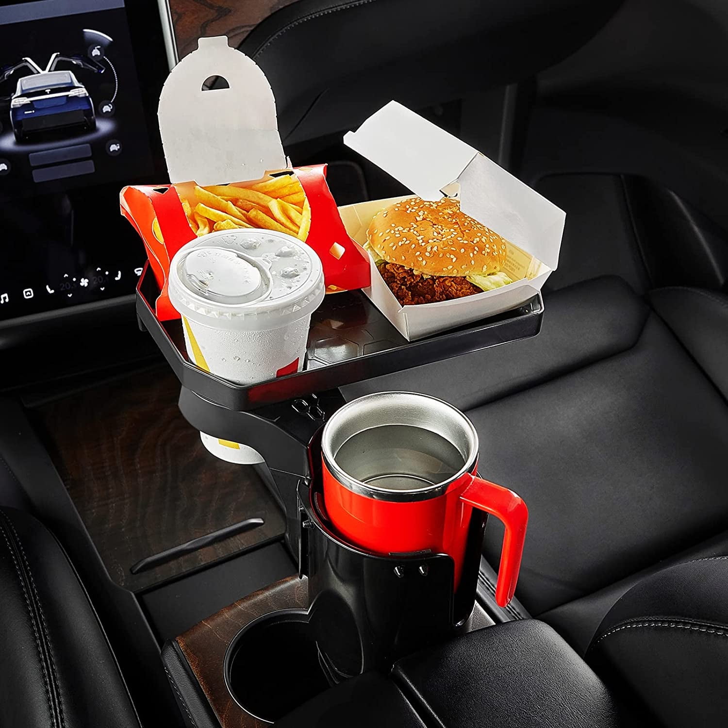 JOYTUTUS Car Cup Holder Extender, Auto Insert, Rotatable Tray, Large