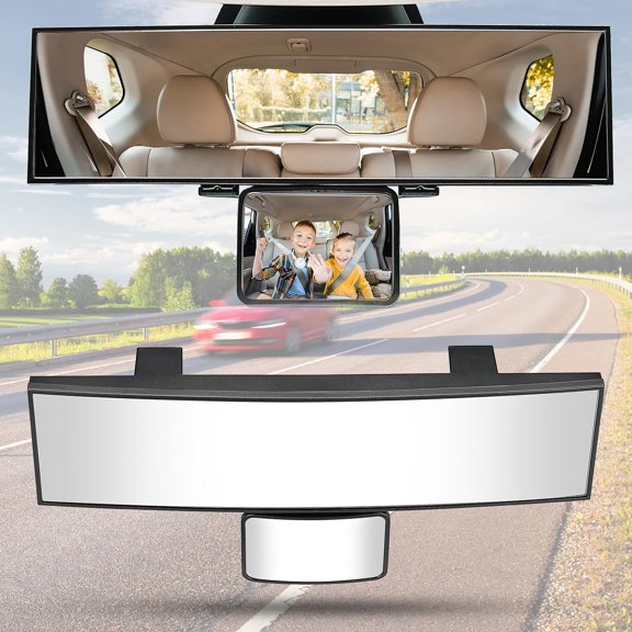JOYTUTUS Car Rear View Mirror with Baby Mirror, Universal 11 Inch Panoramic Convex Rearview, Clip-On Wide Angle Rear View Reduce Blind Spot Effectively for Car and Can Keep an Eye on the Back Seat