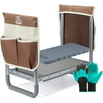 JOYTUTUS Folding Garden Kneeler Seat, Portable Gardening Bench Stool Soft Kneeling Foam Pad W/Tool Pouch&Gloves, Capacity 350 Lbs