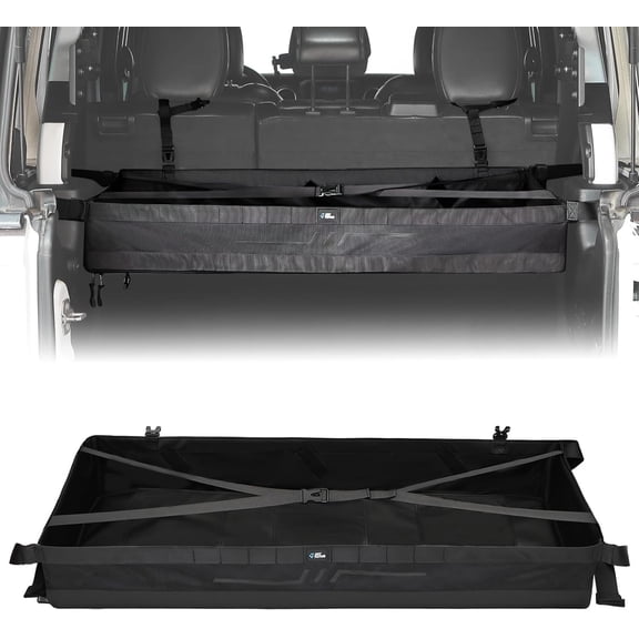 JOYTUTUS PVC Mesh Trunk Organizer Foldable Rear Trunk Cargo Storage for 2007-2026 Wrangler JK JL 4-Door, Max 22-44 LBS