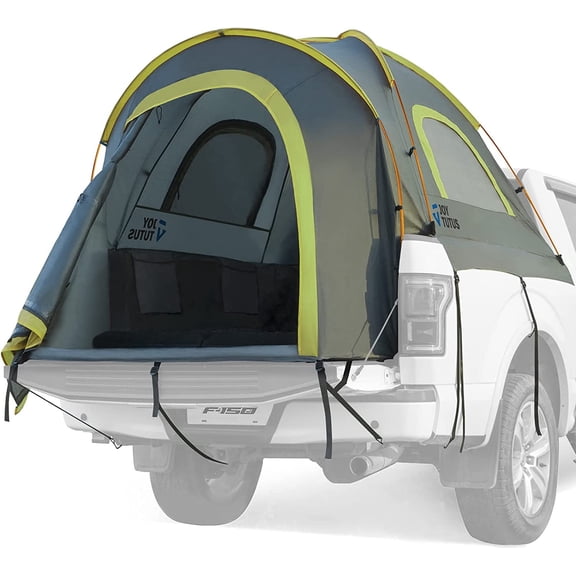 JOYTUTUS Portable Pickup Truck Tent with Rainfly 5ft, Waterproof PU2000mm Double Layer for 2 Person,Green, Aluminum Pole