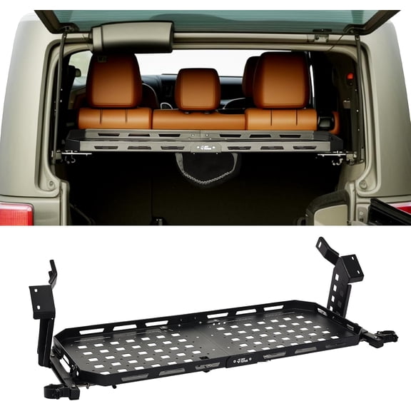 JOYTUTUS Rear Cargo Rack Basket with Gas Shock Compatible with 2007-2018 Wrangler JK (Only for 4 Doors Hard Top), 350 LBS Capacity , Black