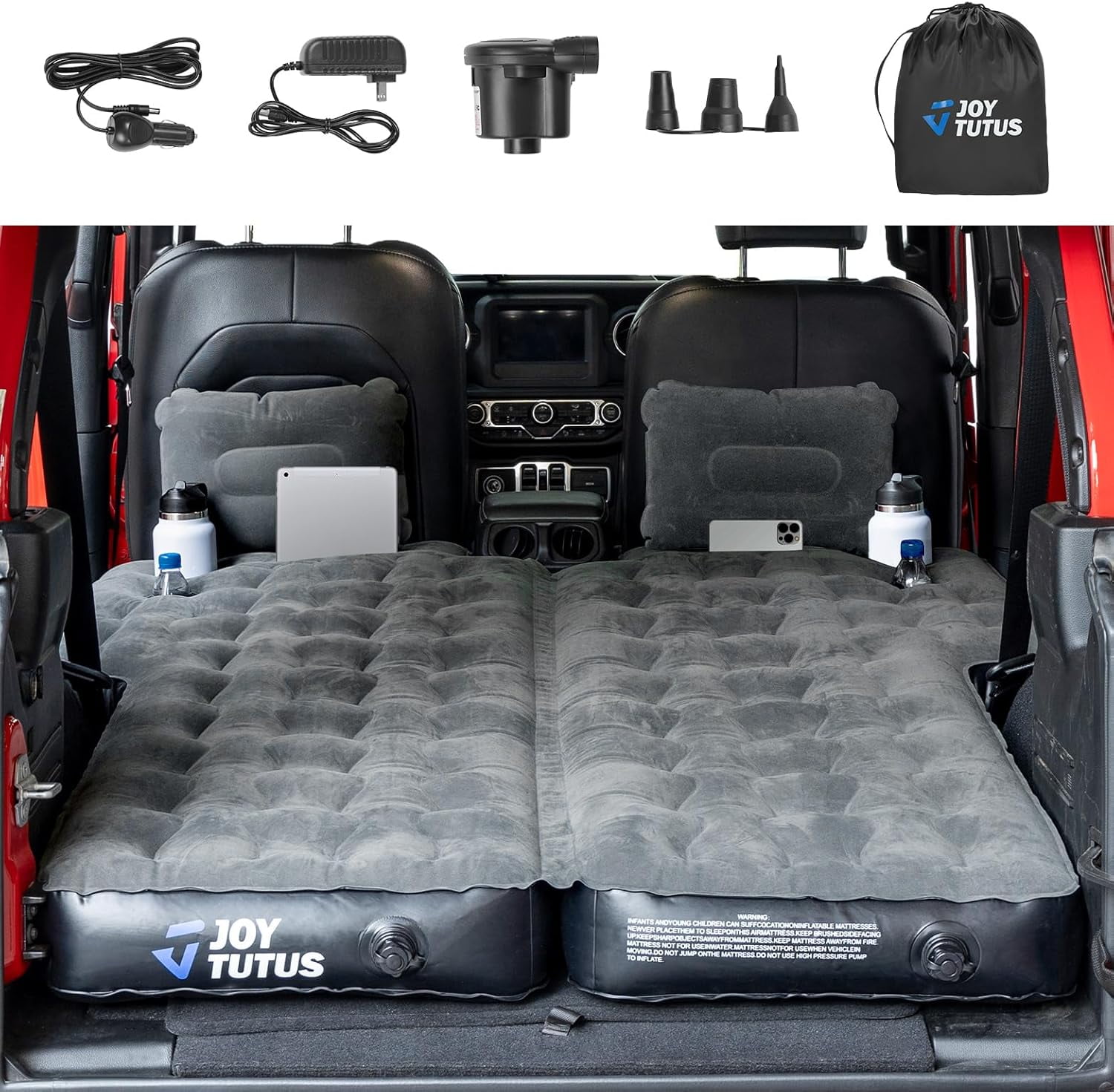 JOYTUTUS SUV Air Mattress for Camping w/Air Pump Compatible with Wrangler JL 4 Door (Don't for 4XE),  w/2 Pillows(Dark Grey)