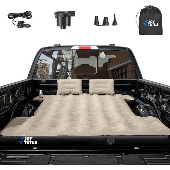 JOYTUTUS Truck Bed Air Mattress for 6.4-6.7Ft, Full Size Regular Beds for Pickup Outdoor Camping, with Carry Bag,Camel&Black