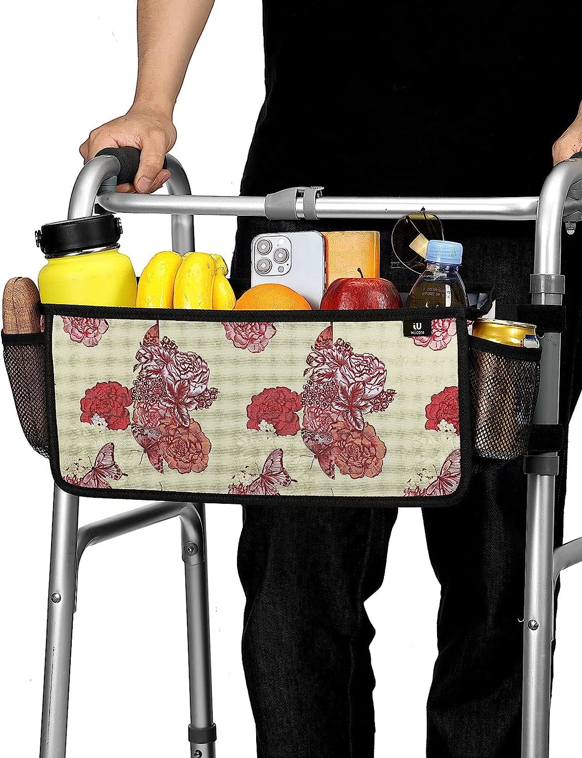 JOYTUTUS Walker Bag with Cup Holder Large Capacity Storage Wheelchair