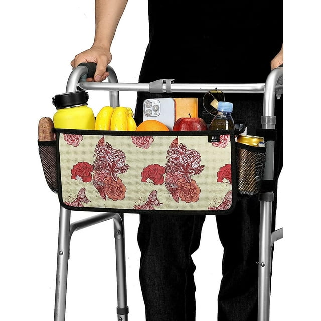 JOYTUTUS Walker Bag with Cup Holder Large Capacity Storage Wheelchair