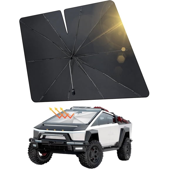 JOYTUTUS Windshield Sunshade Umbrella Cybertruck, Automotive Interior Sun Protection Cover, Titanium Silver UV Block Coating, Front Window Heat Insulation Protection, 54''x 60''x 70''