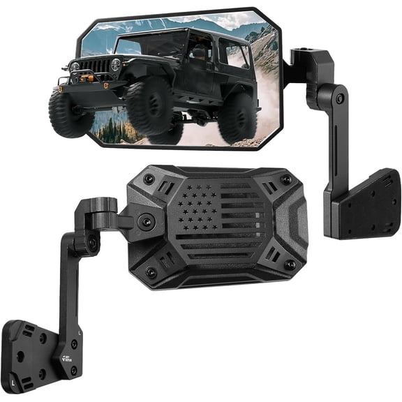 JOYTUTUS Wrangler Side Mirrors Replacement Compatible with 1987-2006 Wrangler YJ TJ-Wider View,No Vibrate & Wobble(US Flag Pattern)