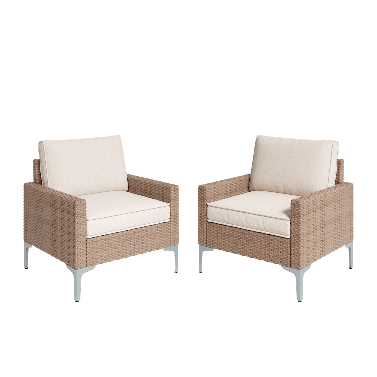 JOYURE 2 Pieces Patio Single Sofa Chairs Outdoor Sofa Armchairs with Anti-slip Cushions and Waterproof Cover for Balcony,Deck,Beige
