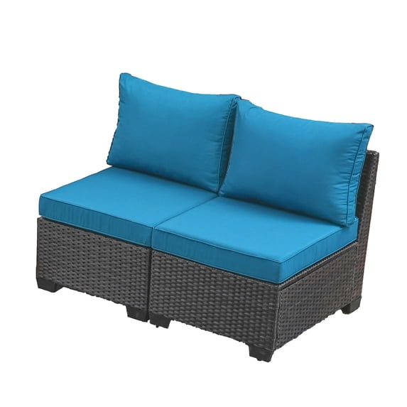 JOYURE 2 pieces Patio Furniture Set,Wicker Conversation Sofa,Peacock