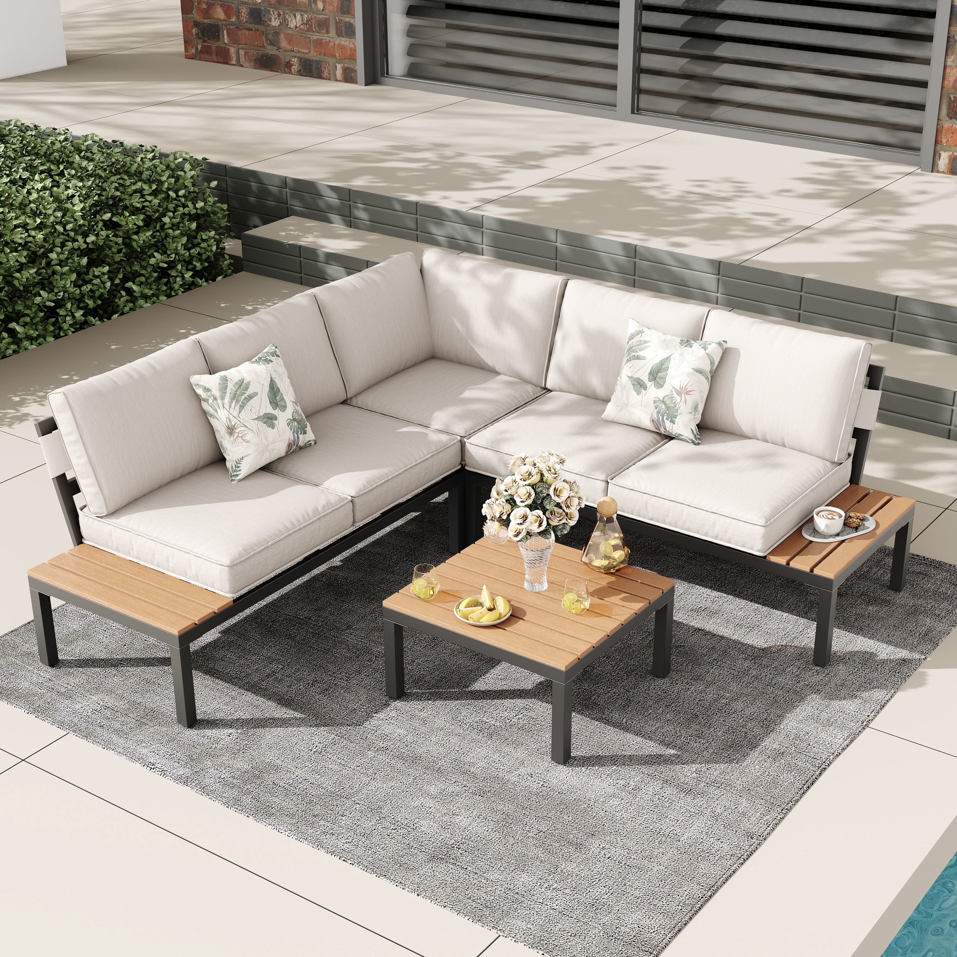 JOYURE 4-Piece Patio Furniture Set,Metal Outdoor Sectional Sofa with 3 ...