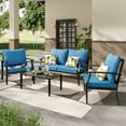 thumbnail image 1 of JOYURE 4 pieces Patio Furniture Set w/loveseat,Coffe Table,Outdoor Conversation Metal Sofa with High Back and Thick Cushion,for Backyard,Garden,Peacock blue, 1 of 6