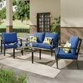 thumbnail image 1 of JOYURE 4 pieces Patio Furniture Set w/loveseat,Coffe Table,Outdoor Conversation Metal Sofa with High Back and Thick Cushion,for Backyard,Garden,Navy, 1 of 7