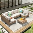thumbnail image 1 of JOYURE 7 Piece Wicker Patio Furniture Set,Outdoor conversation Sectional Sofa w/Coffee Table,All-weather Outdoor sofa with Thick and Anti-slip Cushions for Deck,Poolside,Garden,Beige, 1 of 7