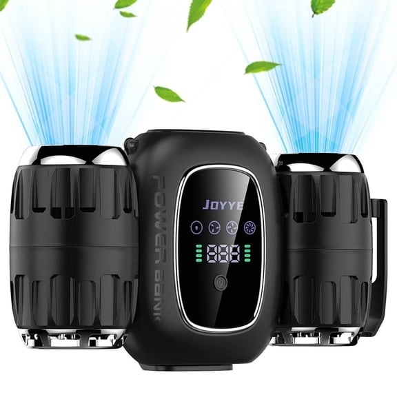 JOYYE Portable Waist Fan 8000mAh Personal Camping Fan with 4 Speeds & Flashlight Neck Hanging Hands-Free