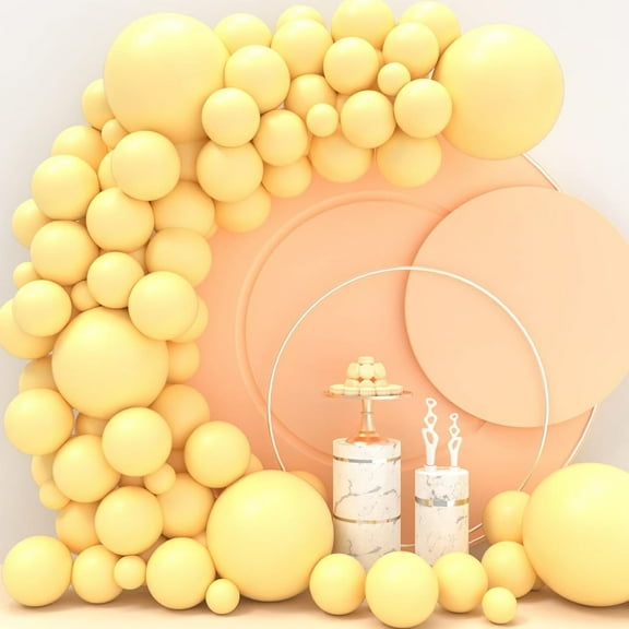 JOYYPOP 110pcs Macaron Yellow Balloon Garland Kit, Pastel Latex Party Balloons 5–18 in Assorted Sizes with Balloon Strip, Glue Dots and Ribbon