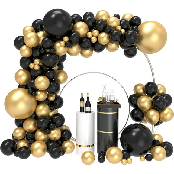 JOYYPOP 134pcs Black and Gold Balloon Garland Arch Kit Black and Gold Party Decorations for Graduation Party Baby Shower New Years Wedding Birthday Anniversary Party Decorations