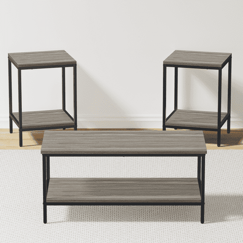 JOZ 3-Piece Coffee Table Set for Living Room, End Table Set with Storage, Includes 1 Coffee Table and 2 End Tables, Rock Gray
