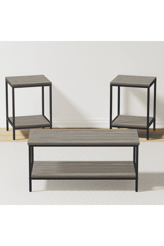 3-Piece Coffee Table Set for Living Room, End Table Set with Storage, Includes 1 Coffee Table and 2 End Tables, Rock Gray
