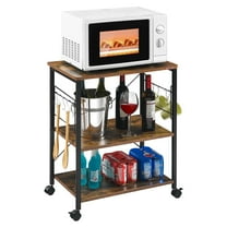 JOZ 3-Tier Kitchen Utility Serving Cart, Multifunction Microwave Oven Stand, Baker's Rack with Storage Shelf and 10 Hooks, Rustic Brown