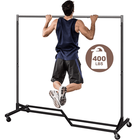 Mr IRONSTONE Heavy Duty Rolling Clothes Rack, 400 lbs Capacity, Portable Metal Garment Rack with Wheels, Black