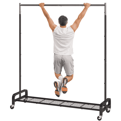 Mr IRONSTONE 400 lbs Heavy Duty Clothes Rack, Rolling Garment Rack with Bottom Storage Shelf for Hanging Clothes, Black
