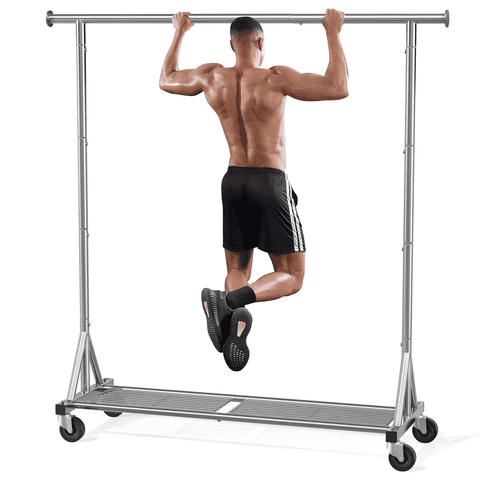 Mr IRONSTONE 450 lbs Heavy Duty Clothes Rack, Silver Chrome Garment Rack with Rolling Wheels and Bottom Shelf